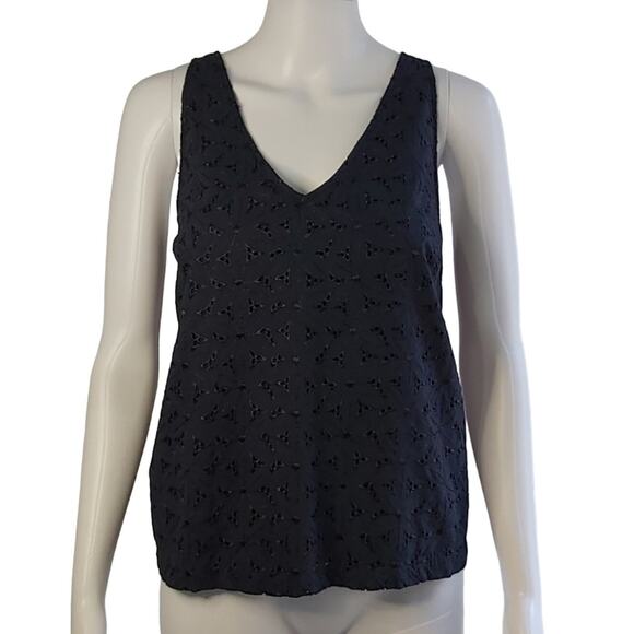 A New Day Embroidered Navy Blue Cotton Top Size Large - Picture 1 of 9